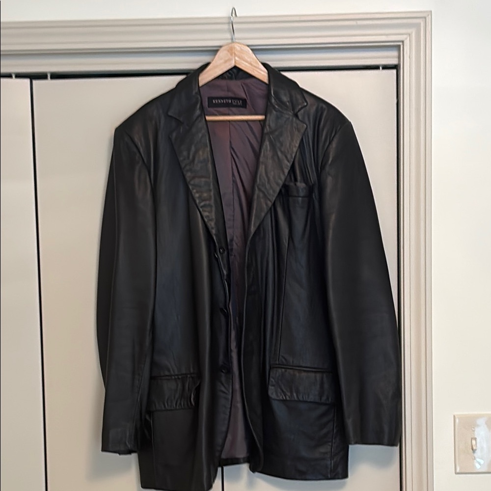 Kenneth Cole Black Leather Blazer Jacket